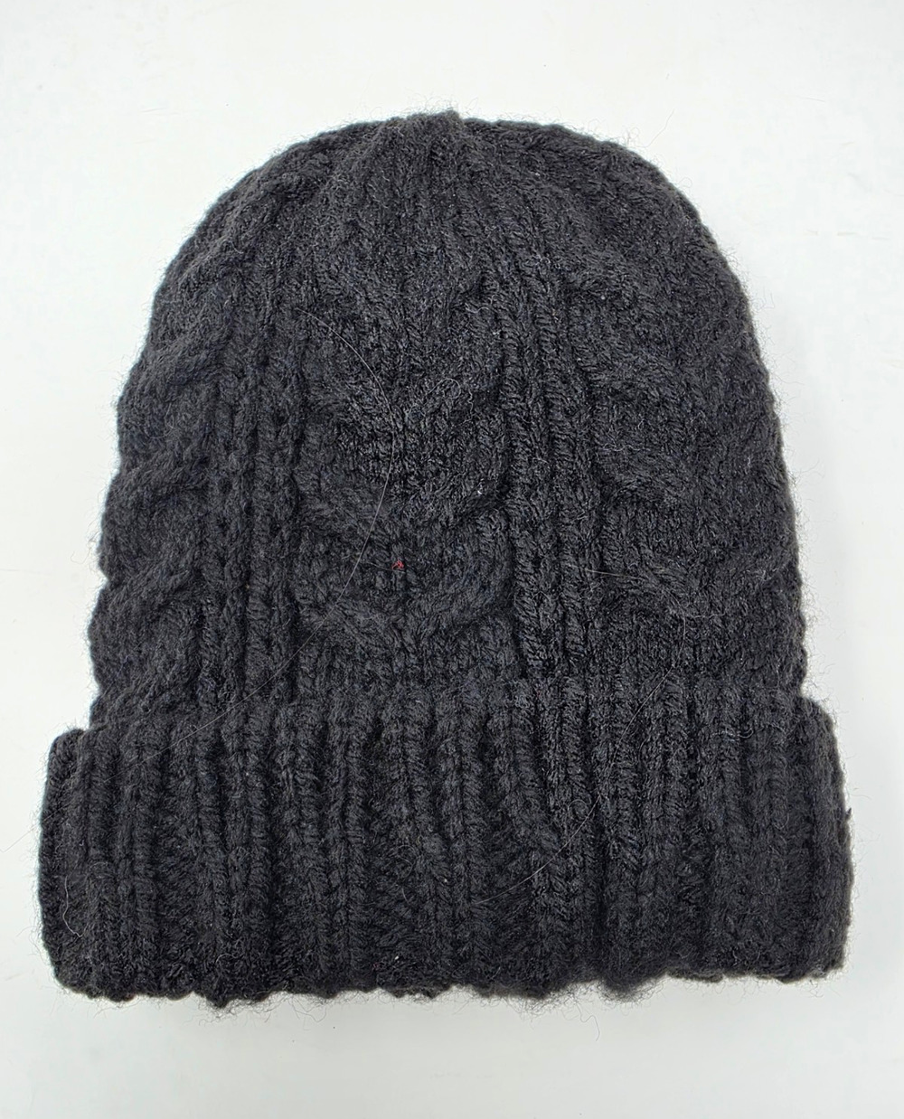 Time and Tru Womens Black Cable Knit Beanie Hat One Size Cuffed Winter Cap